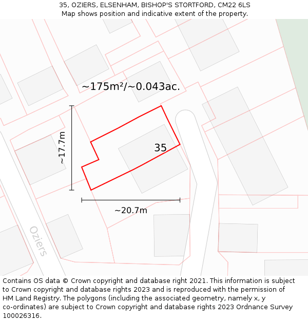 35, OZIERS, ELSENHAM, BISHOP'S STORTFORD, CM22 6LS: Plot and title map