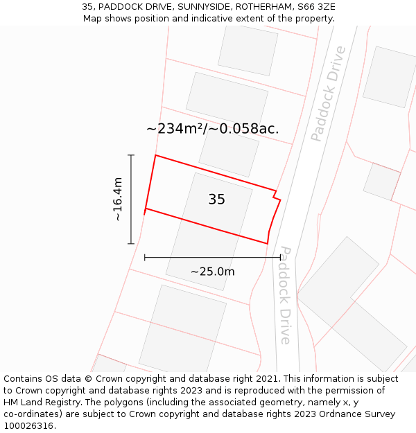 35, PADDOCK DRIVE, SUNNYSIDE, ROTHERHAM, S66 3ZE: Plot and title map