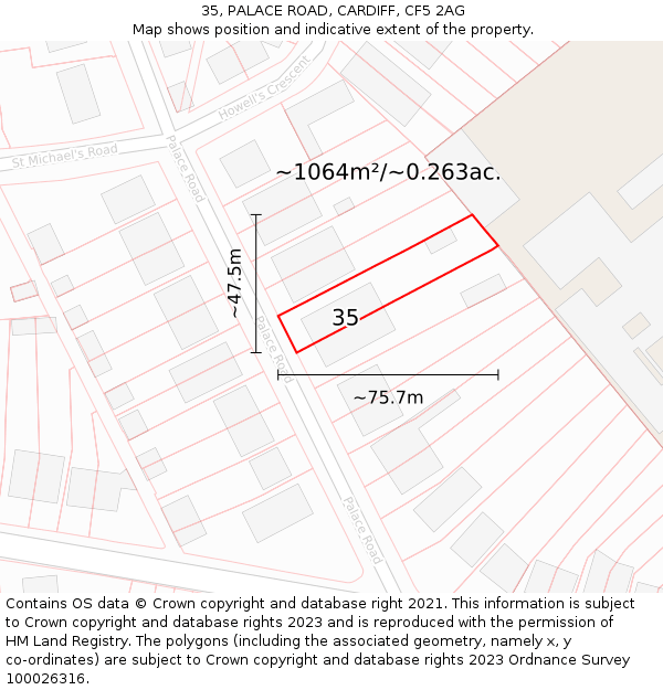 35, PALACE ROAD, CARDIFF, CF5 2AG: Plot and title map