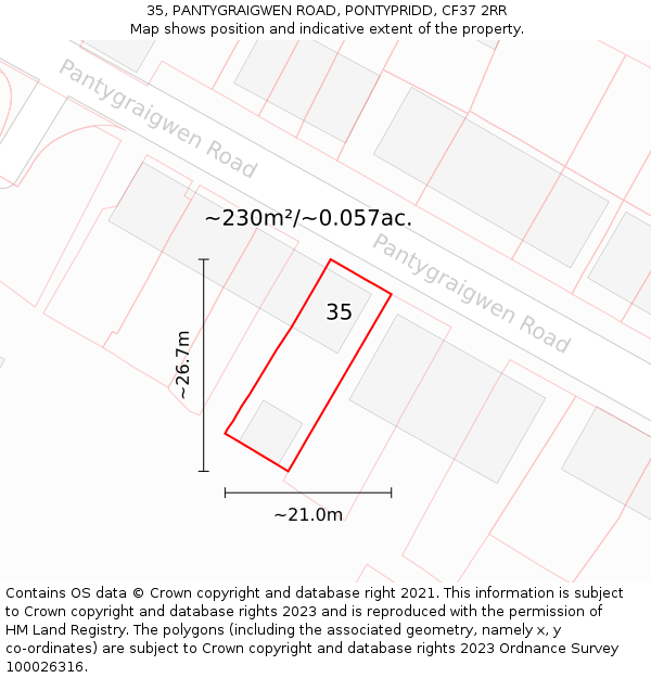 35, PANTYGRAIGWEN ROAD, PONTYPRIDD, CF37 2RR: Plot and title map
