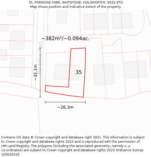 35, PARADISE PARK, WHITSTONE, HOLSWORTHY, EX22 6TQ: Plot and title map