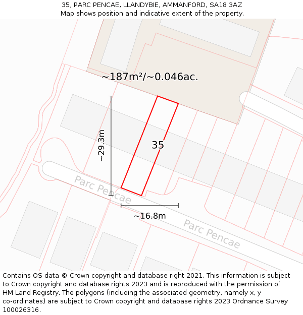35, PARC PENCAE, LLANDYBIE, AMMANFORD, SA18 3AZ: Plot and title map