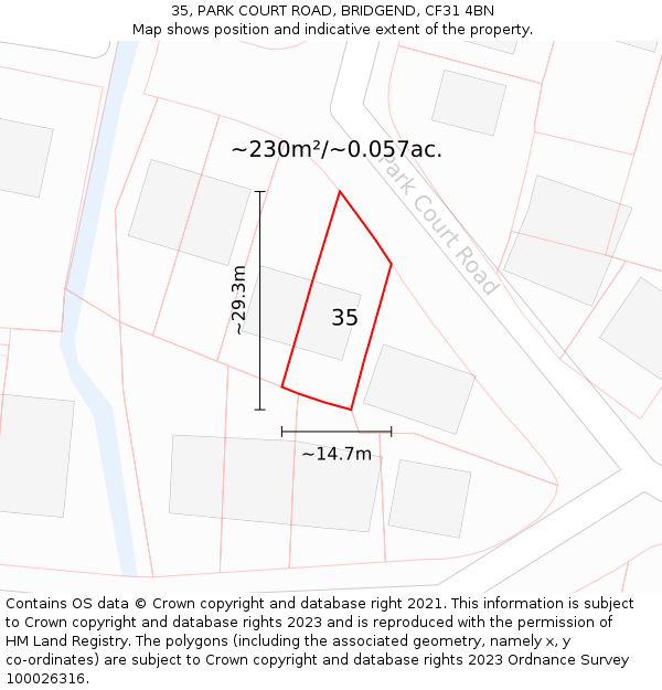 35, PARK COURT ROAD, BRIDGEND, CF31 4BN: Plot and title map