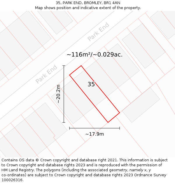 35, PARK END, BROMLEY, BR1 4AN: Plot and title map