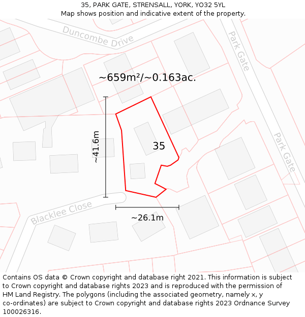 35, PARK GATE, STRENSALL, YORK, YO32 5YL: Plot and title map