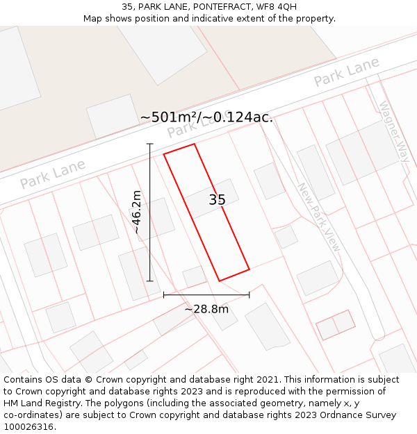 35, PARK LANE, PONTEFRACT, WF8 4QH: Plot and title map