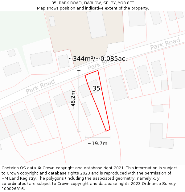 35, PARK ROAD, BARLOW, SELBY, YO8 8ET: Plot and title map
