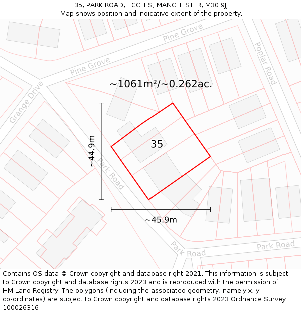 35, PARK ROAD, ECCLES, MANCHESTER, M30 9JJ: Plot and title map
