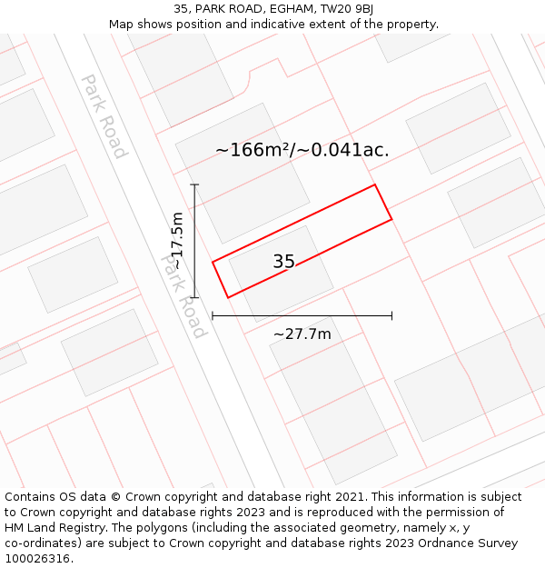 35, PARK ROAD, EGHAM, TW20 9BJ: Plot and title map