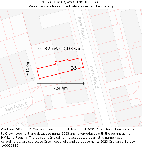 35, PARK ROAD, WORTHING, BN11 2AS: Plot and title map