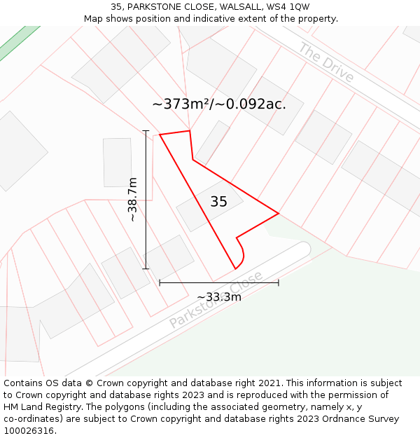 35, PARKSTONE CLOSE, WALSALL, WS4 1QW: Plot and title map
