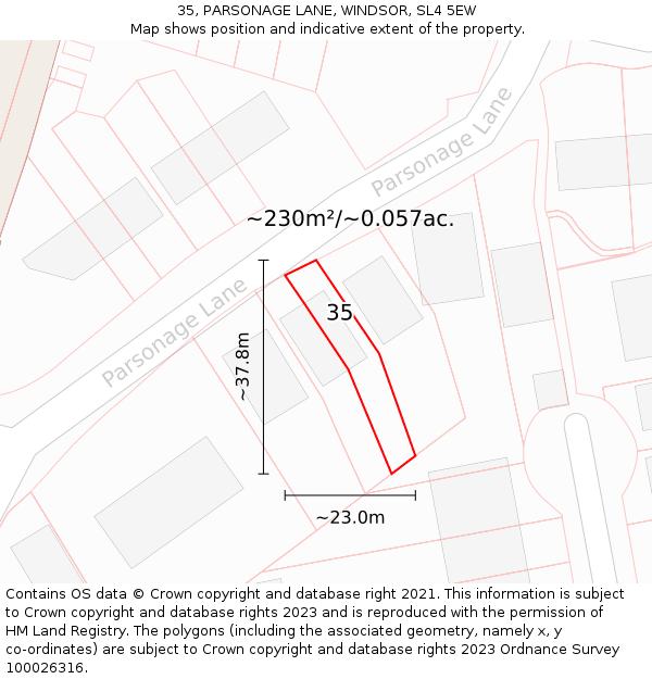 35, PARSONAGE LANE, WINDSOR, SL4 5EW: Plot and title map