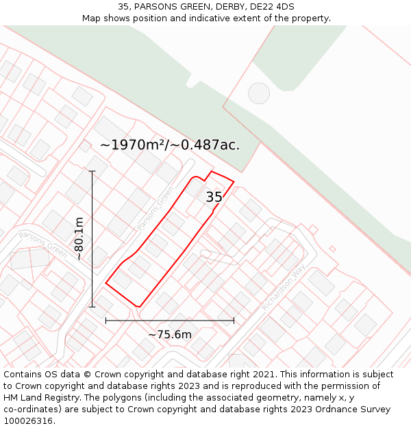 35, PARSONS GREEN, DERBY, DE22 4DS: Plot and title map