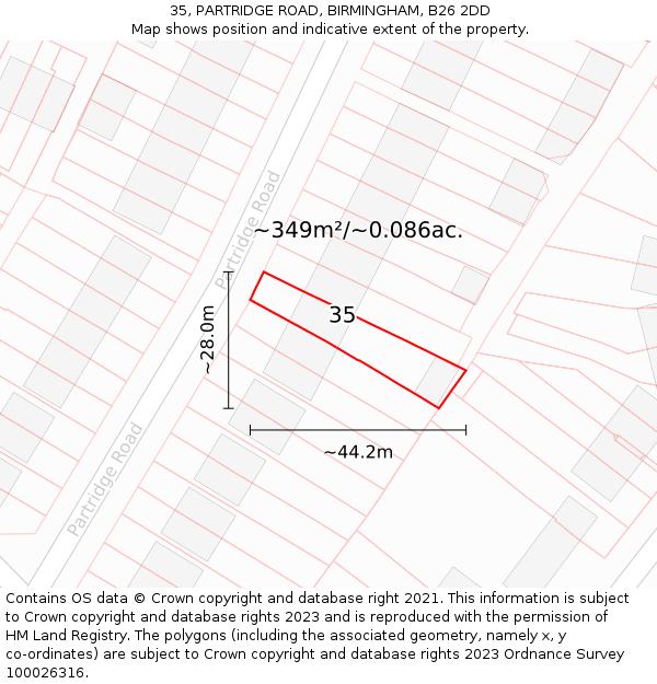 35, PARTRIDGE ROAD, BIRMINGHAM, B26 2DD: Plot and title map