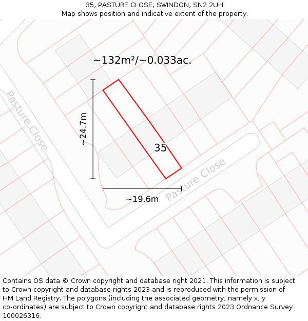 35, PASTURE CLOSE, SWINDON, SN2 2UH: Plot and title map