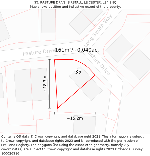 35, PASTURE DRIVE, BIRSTALL, LEICESTER, LE4 3NQ: Plot and title map