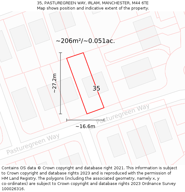 35, PASTUREGREEN WAY, IRLAM, MANCHESTER, M44 6TE: Plot and title map