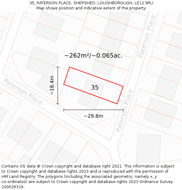 35, PATERSON PLACE, SHEPSHED, LOUGHBOROUGH, LE12 9RU: Plot and title map