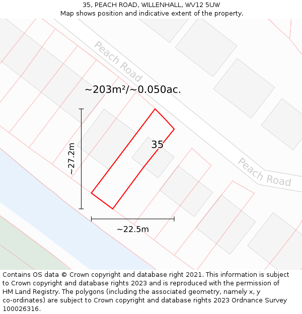35, PEACH ROAD, WILLENHALL, WV12 5UW: Plot and title map