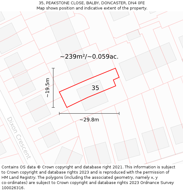 35, PEAKSTONE CLOSE, BALBY, DONCASTER, DN4 0FE: Plot and title map
