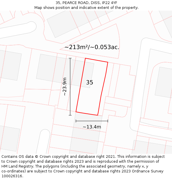 35, PEARCE ROAD, DISS, IP22 4YF: Plot and title map