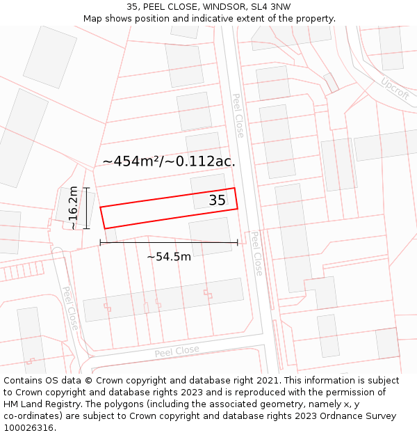 35, PEEL CLOSE, WINDSOR, SL4 3NW: Plot and title map