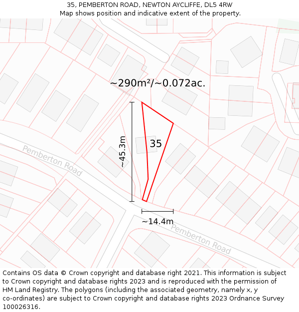 35, PEMBERTON ROAD, NEWTON AYCLIFFE, DL5 4RW: Plot and title map
