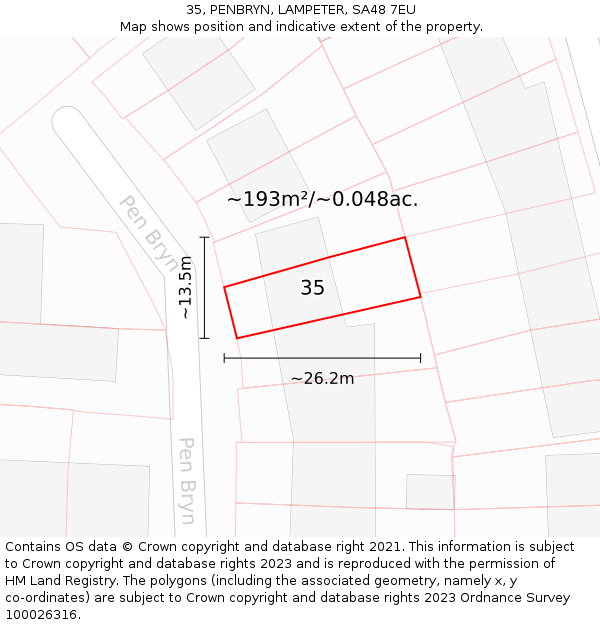 35, PENBRYN, LAMPETER, SA48 7EU: Plot and title map
