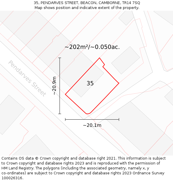 35, PENDARVES STREET, BEACON, CAMBORNE, TR14 7SQ: Plot and title map