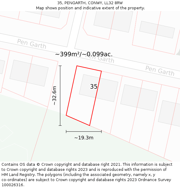 35, PENGARTH, CONWY, LL32 8RW: Plot and title map