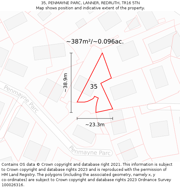 35, PENMAYNE PARC, LANNER, REDRUTH, TR16 5TN: Plot and title map