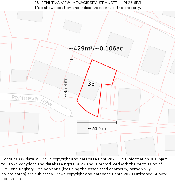 35, PENMEVA VIEW, MEVAGISSEY, ST AUSTELL, PL26 6RB: Plot and title map