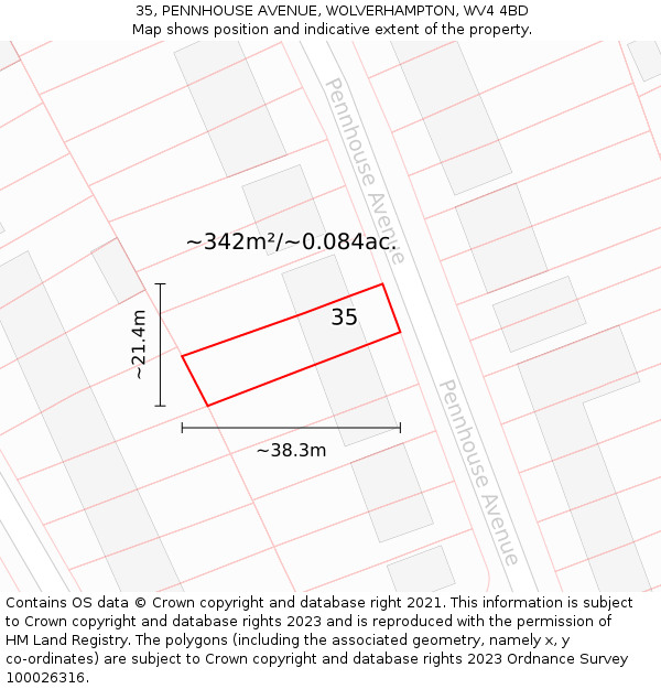 35, PENNHOUSE AVENUE, WOLVERHAMPTON, WV4 4BD: Plot and title map