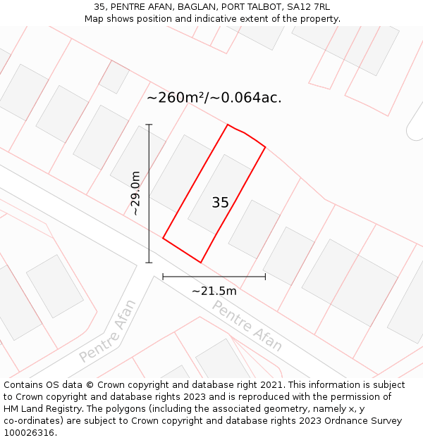 35, PENTRE AFAN, BAGLAN, PORT TALBOT, SA12 7RL: Plot and title map