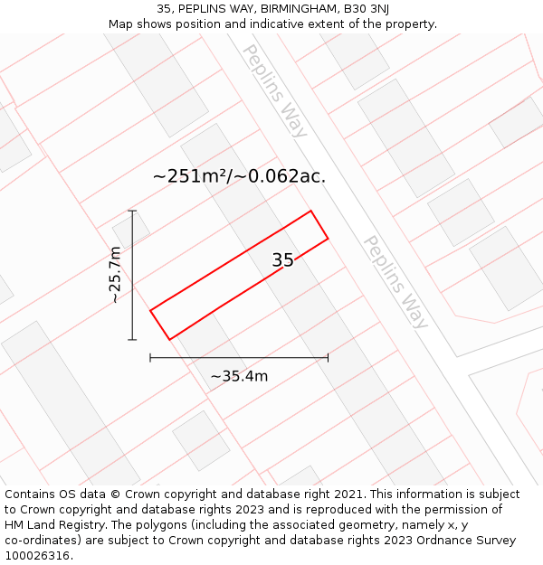 35, PEPLINS WAY, BIRMINGHAM, B30 3NJ: Plot and title map