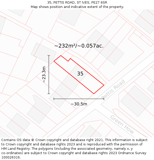 35, PETTIS ROAD, ST IVES, PE27 6SR: Plot and title map