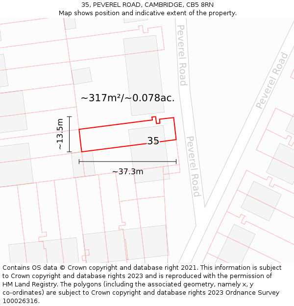 35, PEVEREL ROAD, CAMBRIDGE, CB5 8RN: Plot and title map