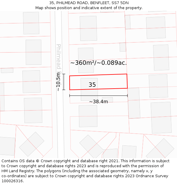 35, PHILMEAD ROAD, BENFLEET, SS7 5DN: Plot and title map