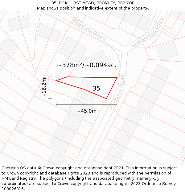 35, PICKHURST MEAD, BROMLEY, BR2 7QP: Plot and title map