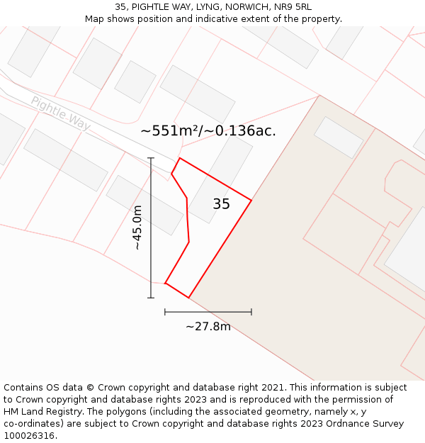 35, PIGHTLE WAY, LYNG, NORWICH, NR9 5RL: Plot and title map