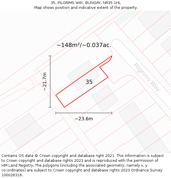 35, PILGRIMS WAY, BUNGAY, NR35 1HL: Plot and title map