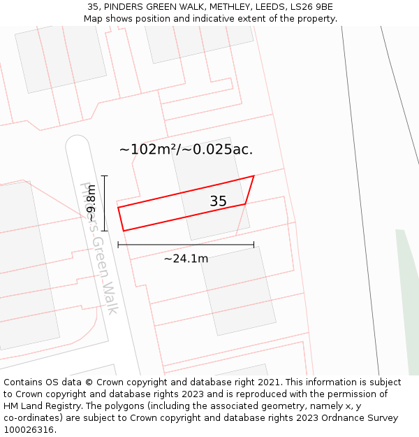 35, PINDERS GREEN WALK, METHLEY, LEEDS, LS26 9BE: Plot and title map