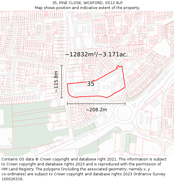 35, PINE CLOSE, WICKFORD, SS12 9LP: Plot and title map