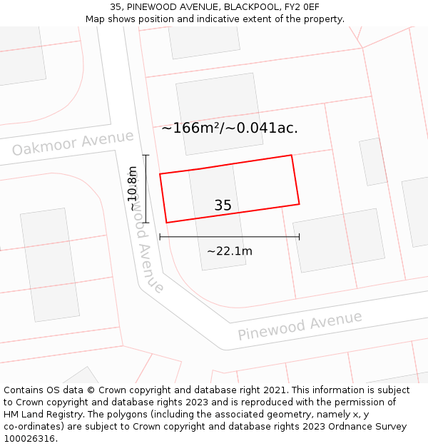 35, PINEWOOD AVENUE, BLACKPOOL, FY2 0EF: Plot and title map