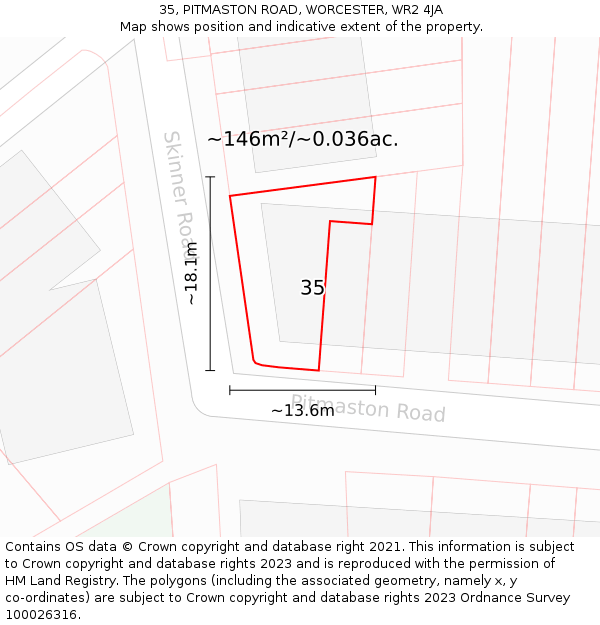 35, PITMASTON ROAD, WORCESTER, WR2 4JA: Plot and title map