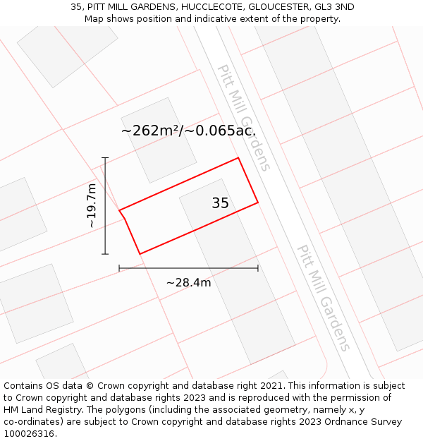 35, PITT MILL GARDENS, HUCCLECOTE, GLOUCESTER, GL3 3ND: Plot and title map