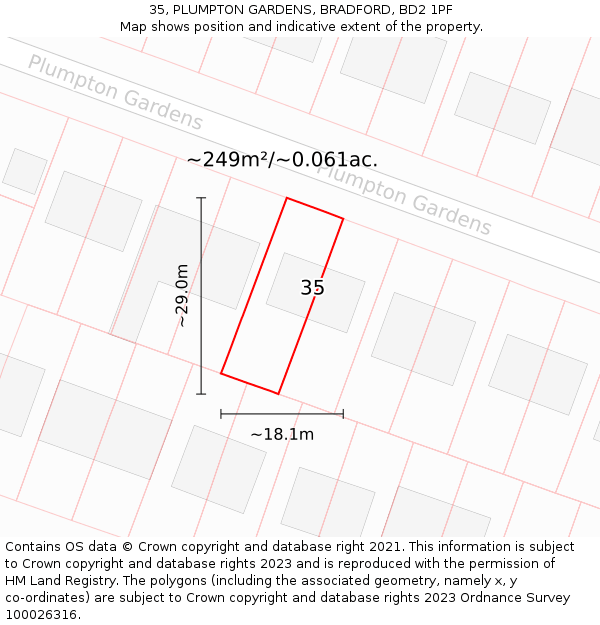 35, PLUMPTON GARDENS, BRADFORD, BD2 1PF: Plot and title map