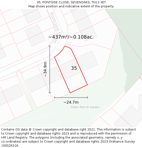 35, PONTOISE CLOSE, SEVENOAKS, TN13 3ET: Plot and title map