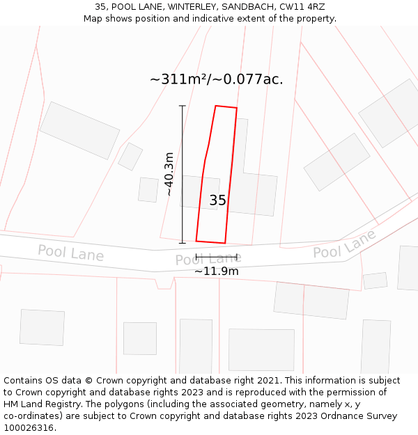 35, POOL LANE, WINTERLEY, SANDBACH, CW11 4RZ: Plot and title map
