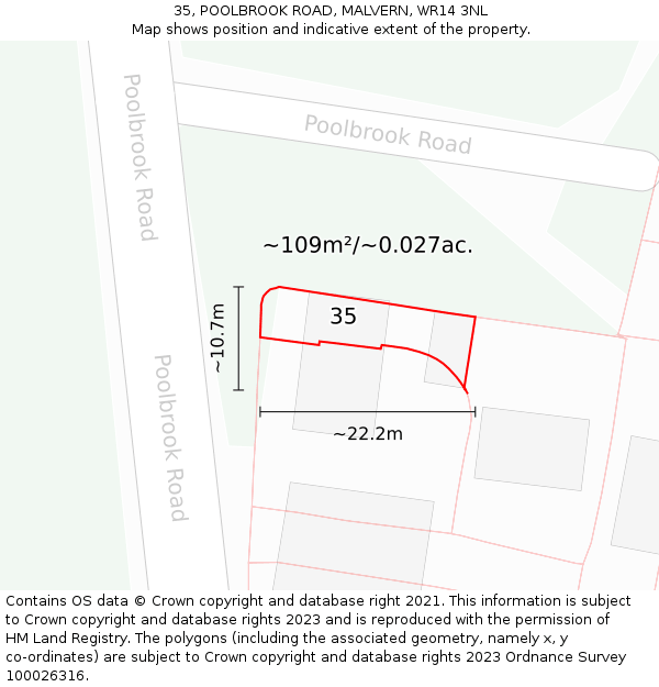 35, POOLBROOK ROAD, MALVERN, WR14 3NL: Plot and title map